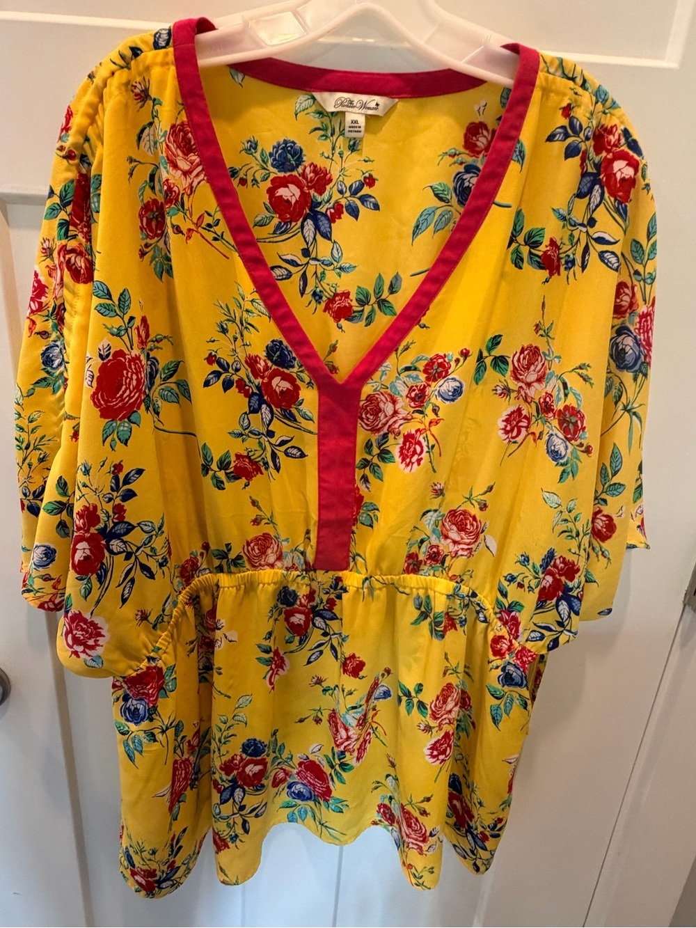 The Pioneer Woman XXL Yellow Floral V-Neck Peplum Tunic Blouse Boho
